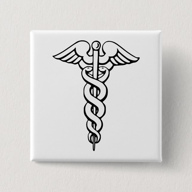 Badge Carré 5 Cm Symbole Médicale de Caduceus (Devant)