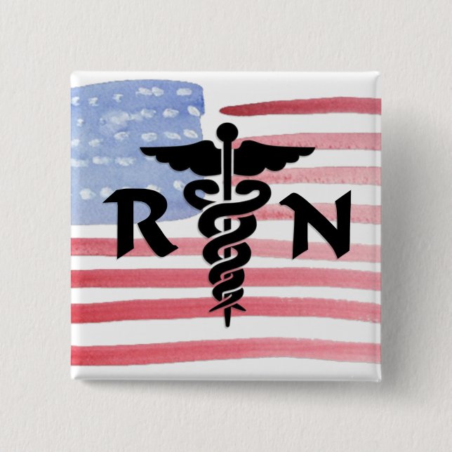 Badge Carré 5 Cm Symbole Médicale de RN (Devant)