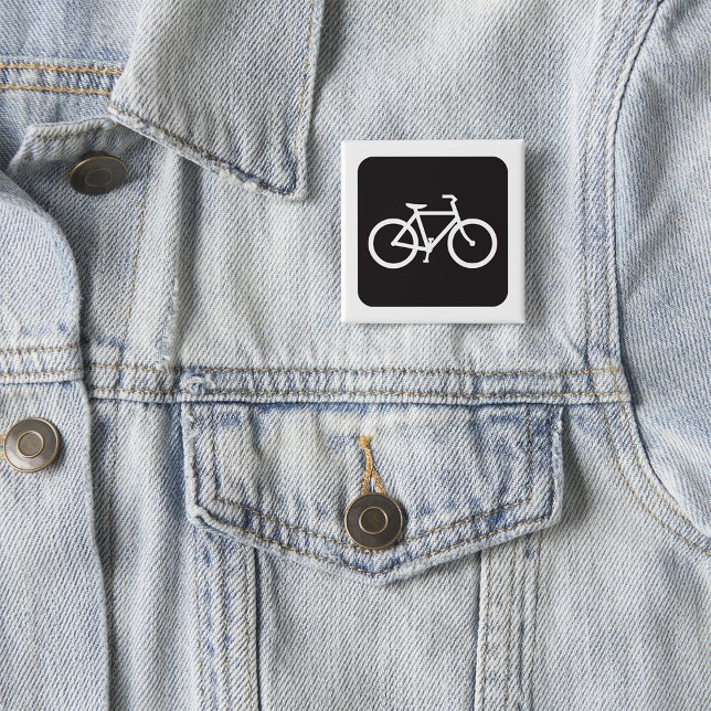 Badge Carré 5 Cm Symbole minimaliste de vélo noir et blanc (Créateur téléchargé)