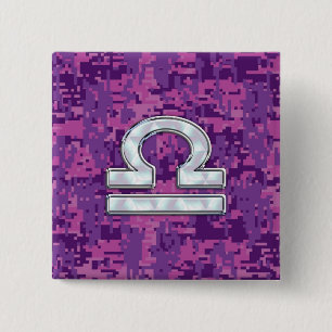 Badge Carré 5 Cm Symbole moderne du zodiaque Balance sur camouflage