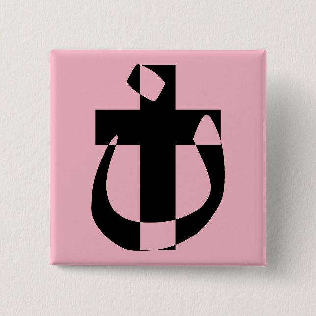 Badge Carré 5 Cm Symbole nazarène Solidarité Chrétien Croix Bouton (Devant)