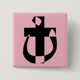 Badge Carré 5 Cm Symbole nazarène Solidarité Chrétien Croix Bouton
