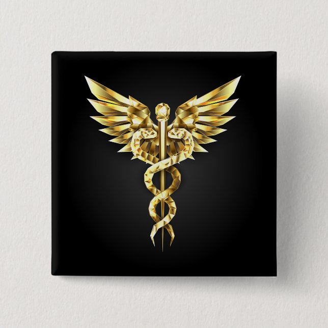 Badge Carré 5 Cm Symbole Polygonal Or Caduceus (Devant)