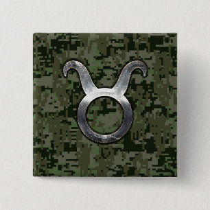 Badge Carré 5 Cm Symbole Taurus sur Camo numérique vert olive