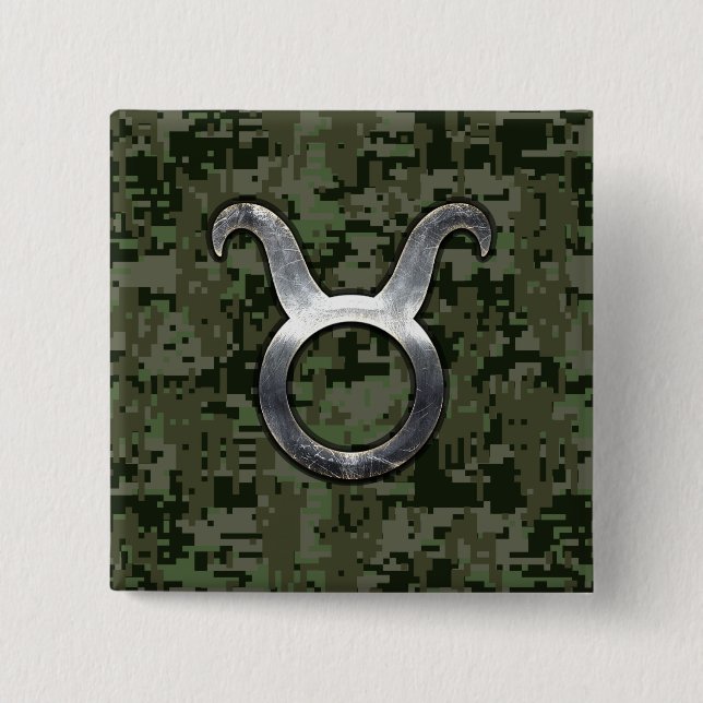 Badge Carré 5 Cm Symbole Taurus sur Camo numérique vert olive (Devant)