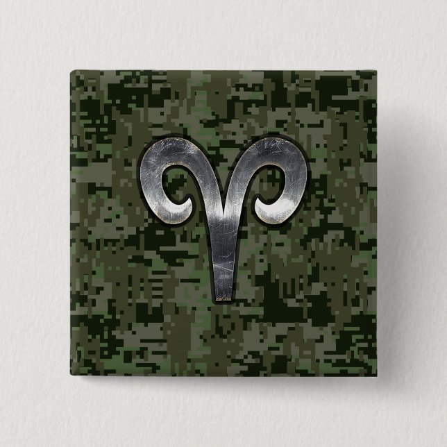 Badge Carré 5 Cm SYMBOLE Zodiaque Aries Camouflage numérique Woodla (Devant)