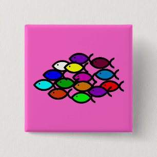 Badge Carré 5 Cm Symboles chrétiens de poissons - école