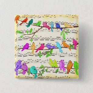 Badge Carré 5 Cm Symphonie d'oiseaux musicaux colorés - Happy Song