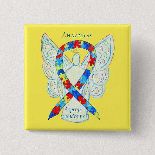 Badge Carré 5 Cm Syndrome d'Asperger Angel Puzzle Ruban Pins (Devant)
