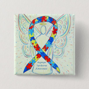 Badge Carré 5 Cm Syndrome d'Asperger Angel Puzzle Ruban Pins