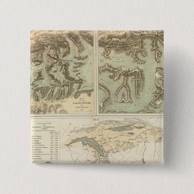 Badge Carré 5 Cm Systèmes de glacier des Alpes (Devant)