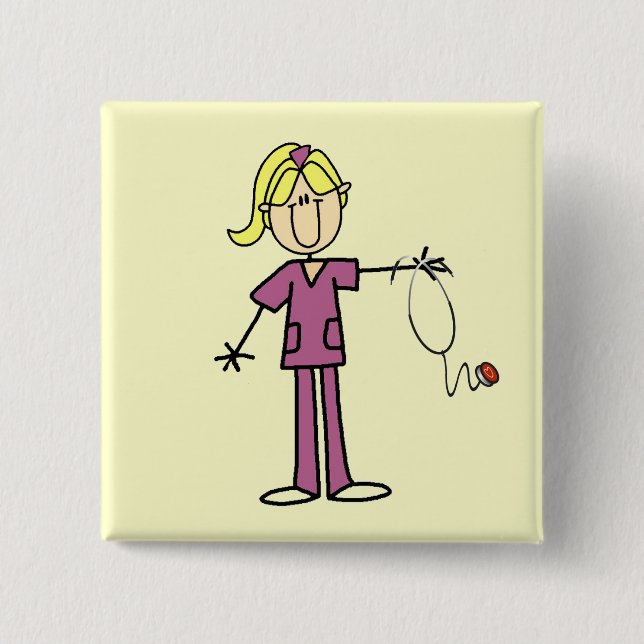 Badge Carré 5 Cm T-shirts Blond Female Stick Figure Nurse (Devant)