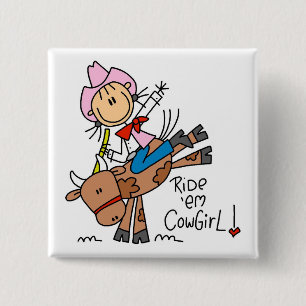 Badge Carré 5 Cm T-shirts et Cadeaux Cavalier Cowgirl sur Taureau