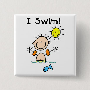 Badge Carré 5 Cm T-shirts et Cadeaux Garçon Je Nage