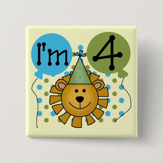 Badge Carré 5 Cm T-shirts et cadeaux Lion 4th Birthday (Devant)