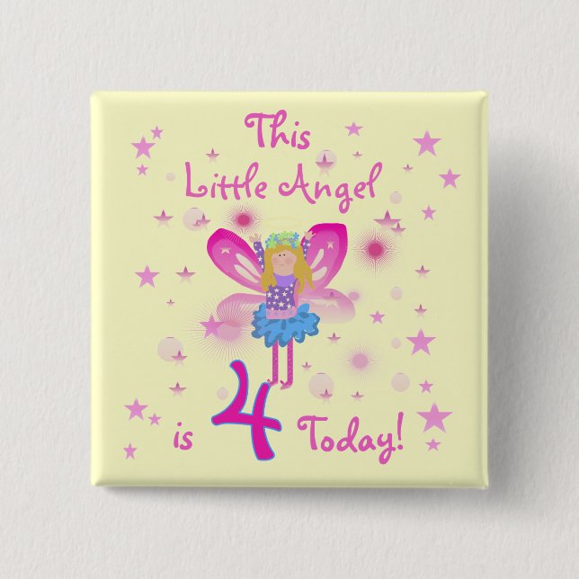 Badge Carré 5 Cm T-shirts et cadeaux Little Angel 4th Birthday (Devant)