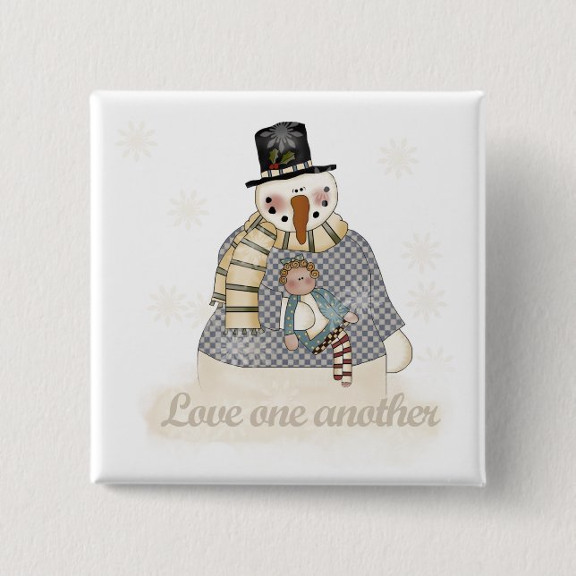 Badge Carré 5 Cm T-shirts et cadeaux Love One Another Snowman (Devant)