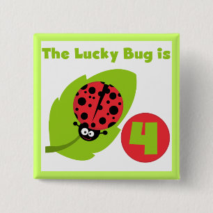 Badge Carré 5 Cm T-shirts et cadeaux Lucky Bug 4th Birthday
