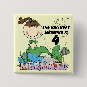 Badge Carré 5 Cm T-shirts et cadeaux Mermaid 4th Birthday