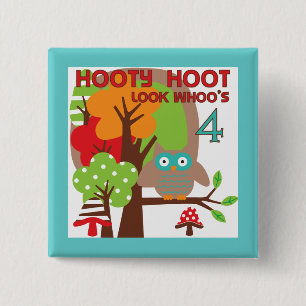 Badge Carré 5 Cm T-shirts et cadeaux Owl 4th Birthday