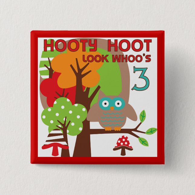 Badge Carré 5 Cm T-shirts et cadeaux pour le 3e anniversaire de Owl (Devant)