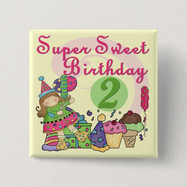 Badge Carré 5 Cm T-shirts et cadeaux Super Sweet 2e anniversaire (Devant)