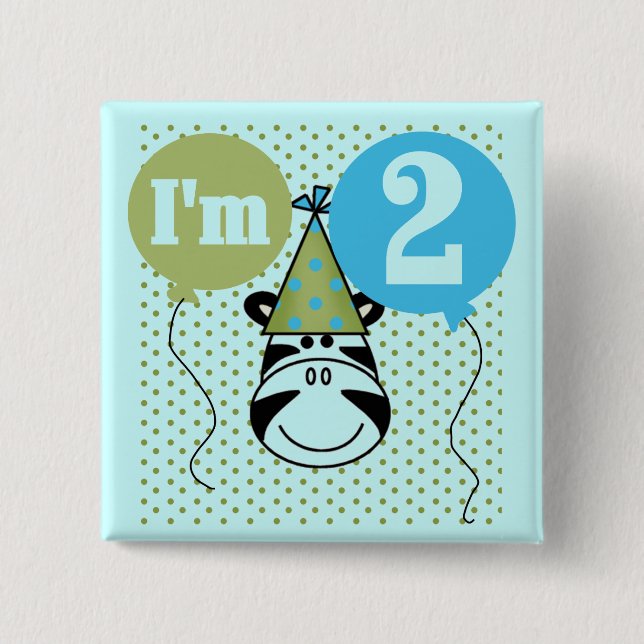 Badge Carré 5 Cm T-shirts et cadeaux Zebra 2e anniversaire (Devant)
