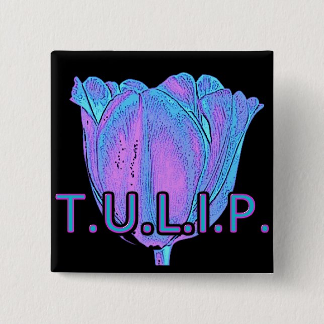 BADGE CARRÉ 5 CM T.U.L.I.P (Devant)