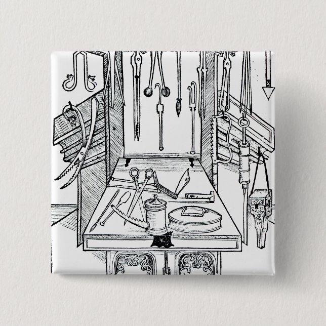 Badge Carré 5 Cm Table d'opération et instruments chirurgicaux, du (Devant)