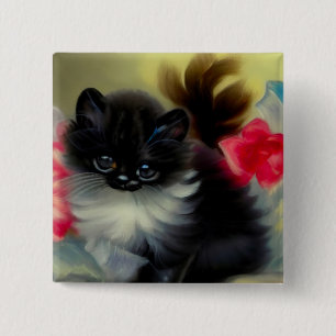 Badge Carré 5 Cm Tableau vintage de chaton noir et blanc
