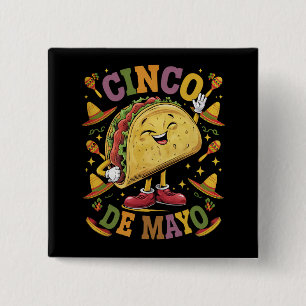 Badge Carré 5 Cm Taco Dansant Drôle Cinco De Mayo Fête De Fiesta