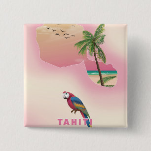 Badge Carré 5 Cm Tahiti carte illustrée affiche de voyage