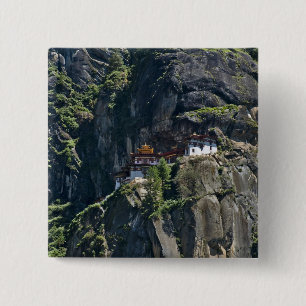 Badge Carré 5 Cm Taktsang Monastery on the cliff, Paro, Bhutan
