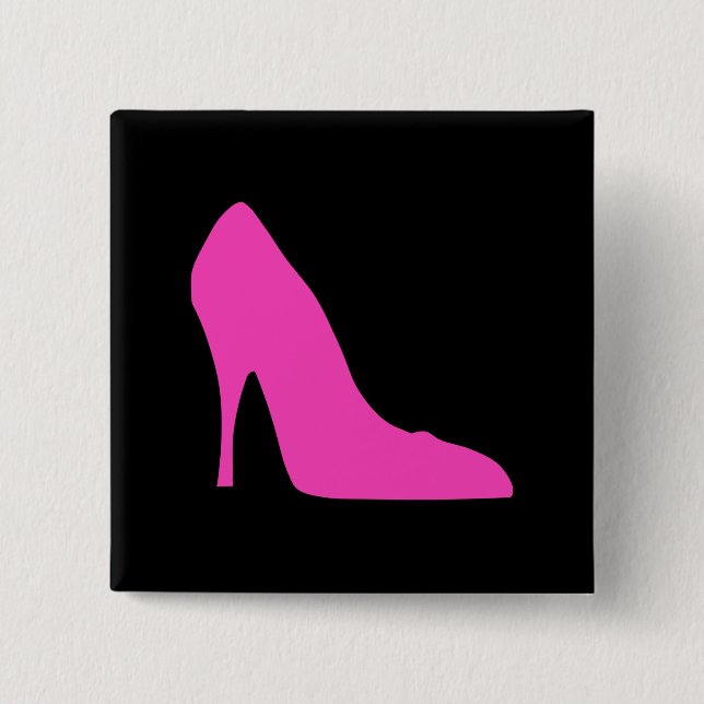 Badge Carré 5 Cm talon rose sur noir (Devant)