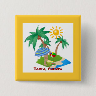 Badge Carré 5 Cm Tampa, Floride, palmiers et soleil