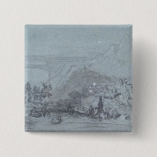 Badge Carré 5 Cm Taormina, des "vues de la Sicile" (craie et