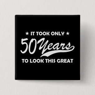 Badge Carré 5 Cm Tapered 50e Anniversaire Typographie Rétro