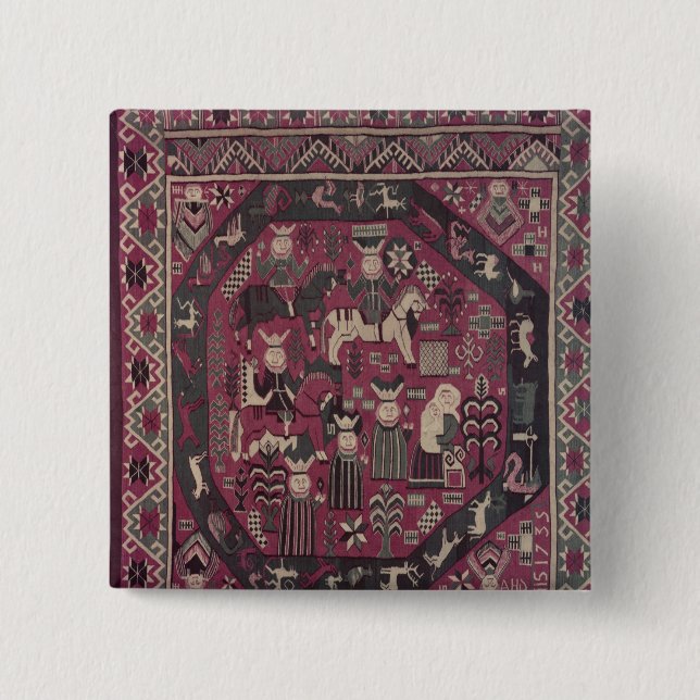 Badge Carré 5 Cm Tapis dépeignant des chevaliers (Devant)