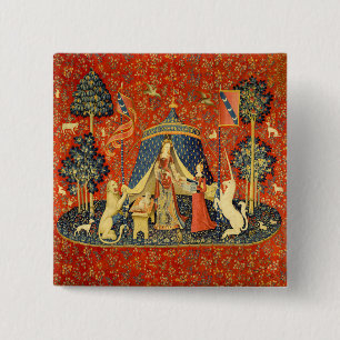 Badge Carré 5 Cm Tapisserie Médiévale de la Dame et la Licorne : Ar
