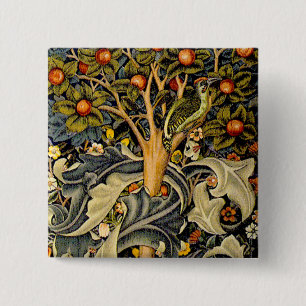 Badge Carré 5 Cm Tapisserie Pic-vert de William Morris modèle bleu