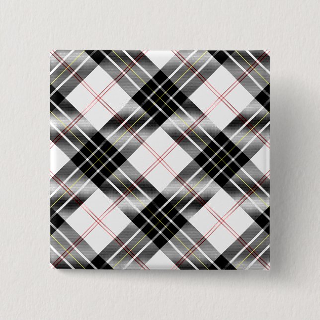 Badge Carré 5 Cm tartan MacPherson plaid noir blanc (Devant)