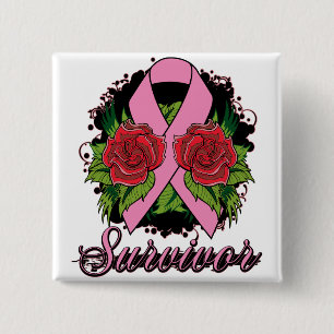 Badge Carré 5 Cm Tatouage Rose du cancer du sein