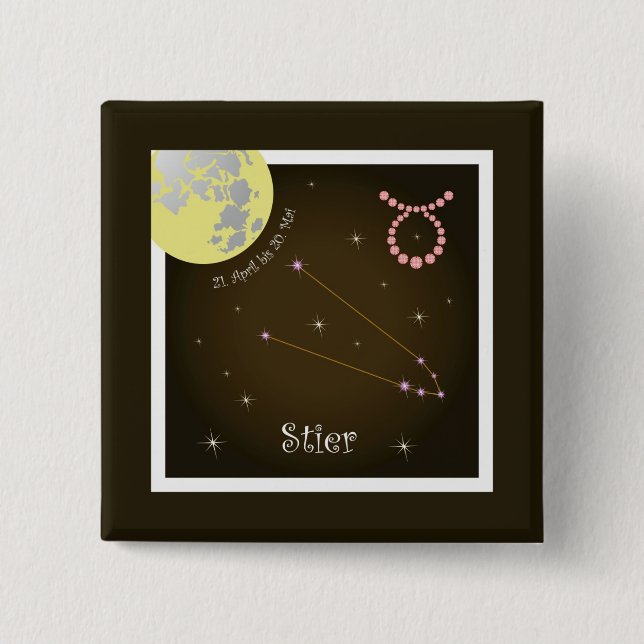 Badge Carré 5 Cm Taureaux du 21 avril au 20 mai (Devant)