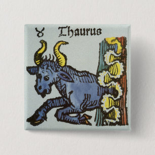 Badge Carré 5 Cm Taurus le Taureau, Signes Vintages du Zodiaque