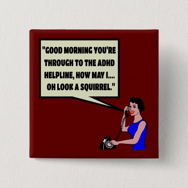 Badge Carré 5 Cm TDAH drôle (Devant)
