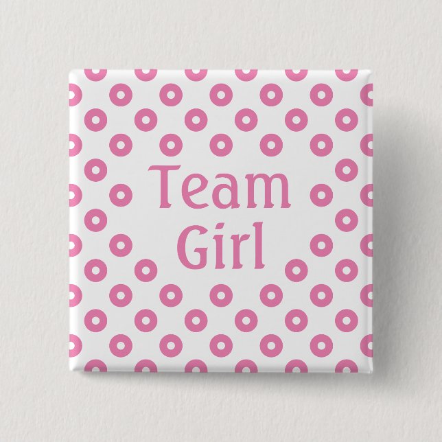 Badge Carré 5 Cm "Team Girl" White Polka Point Prédiction du genre (Devant)