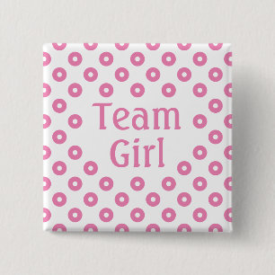 Badge Carré 5 Cm "Team Girl" White Polka Point Prédiction du genre