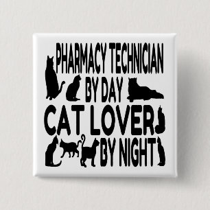 Badge Carré 5 Cm Technicien Amoureux des chats en pharmacie