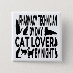 Badge Carré 5 Cm Technicien de pharmacie d'amoureux des chats