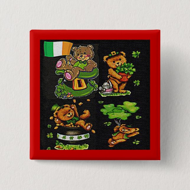 Badge Carré 5 Cm Teddy Bear Collection St. Patrick's Day (Devant)